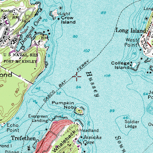 Topographic Map of Casco Bay Ferry, ME
