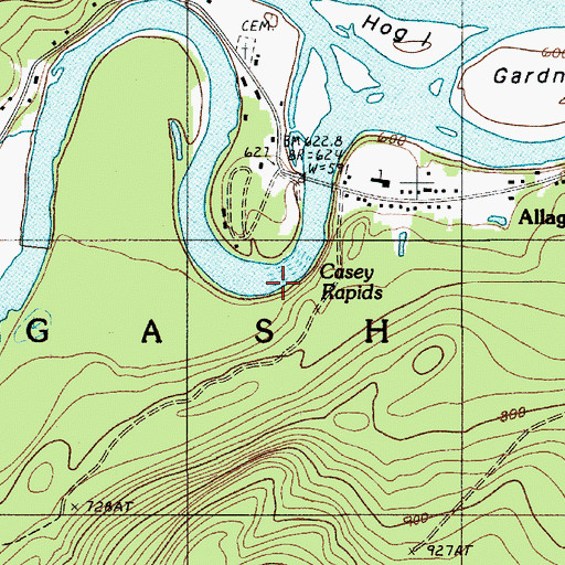 Topographic Map of Casey Rapids, ME