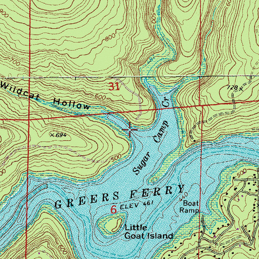 Topographic Map of Wildcat Hollow, AR