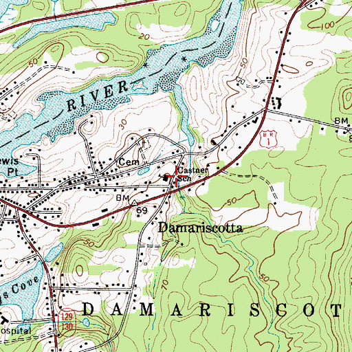Topographic Map of Castner School, ME