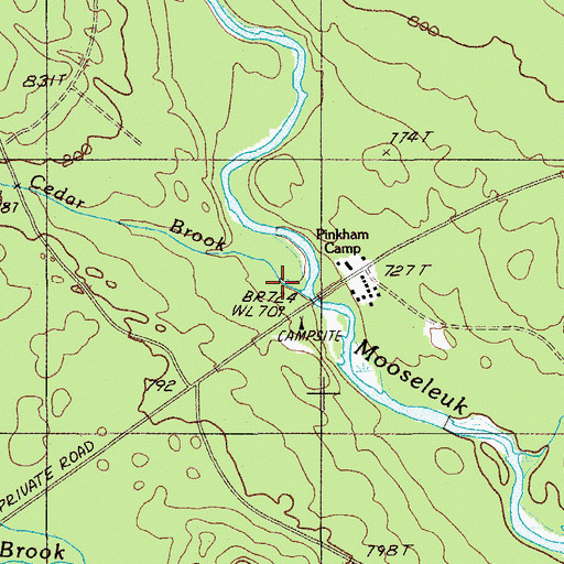 Topographic Map of Cedar Brook, ME