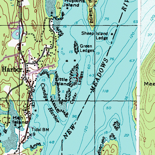Topographic Map of Cedar Ledges, ME