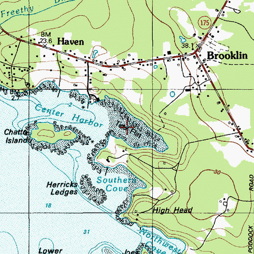 Topographic Map of Center Harbor, ME