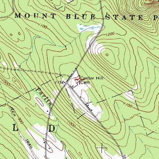 Topographic Map of Center Hill Cemetery, ME