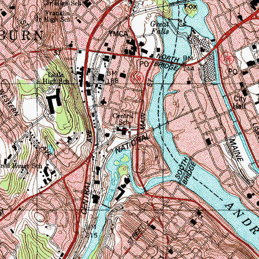 Topographic Map of Great Falls Intermediate School, ME