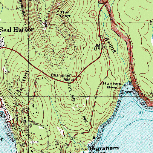 Topographic Map of Champlain Monument, ME