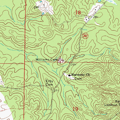 Topographic Map of Williams Cemetery, AR