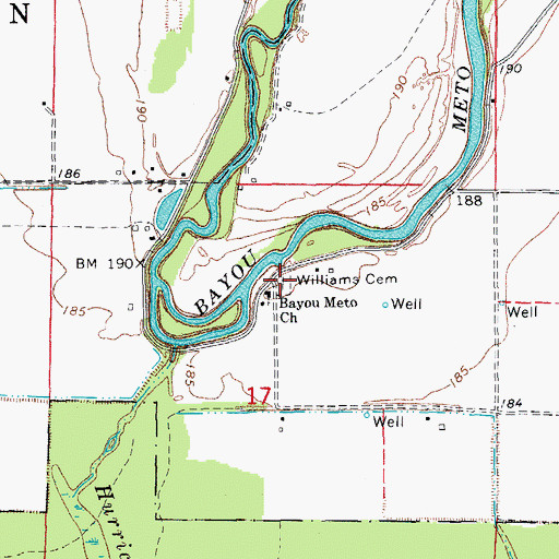 Topographic Map of Williams Cemetery, AR