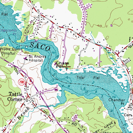 Topographic Map of Chase Point, ME