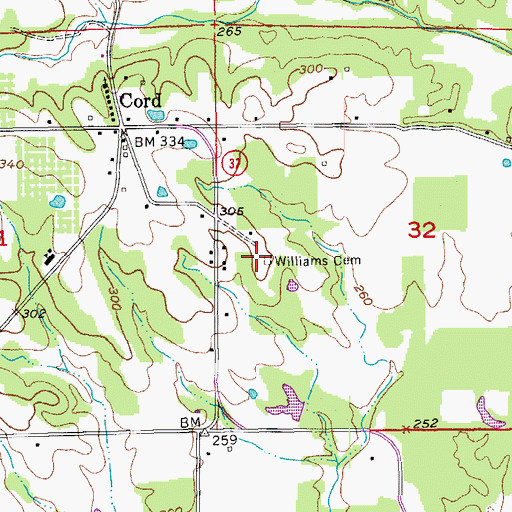 Topographic Map of Williams Cemetery, AR