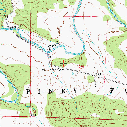 Topographic Map of Williams Cemetery, AR