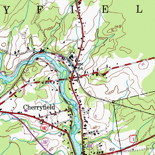 Topographic Map of Cherryfield, ME