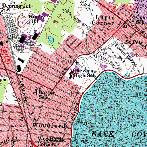 Topographic Map of Cheverus High School, ME