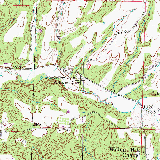 Topographic Map of Williams Cemetery, AR