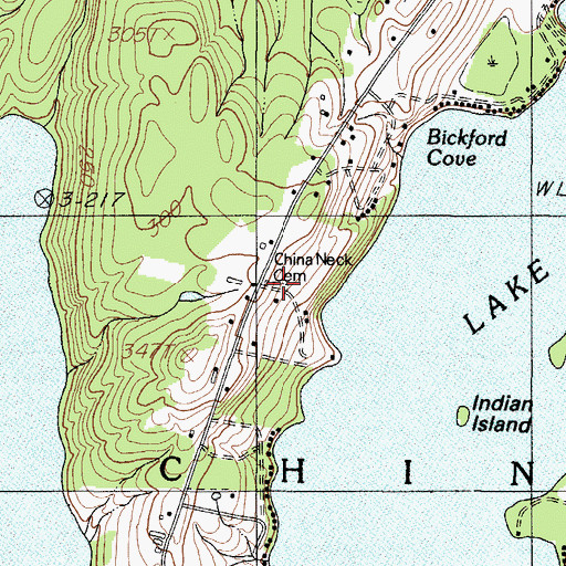 Topographic Map of China Neck Cemetery, ME