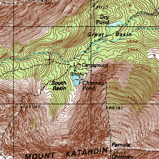 Topographic Map of Chimney Pond, ME