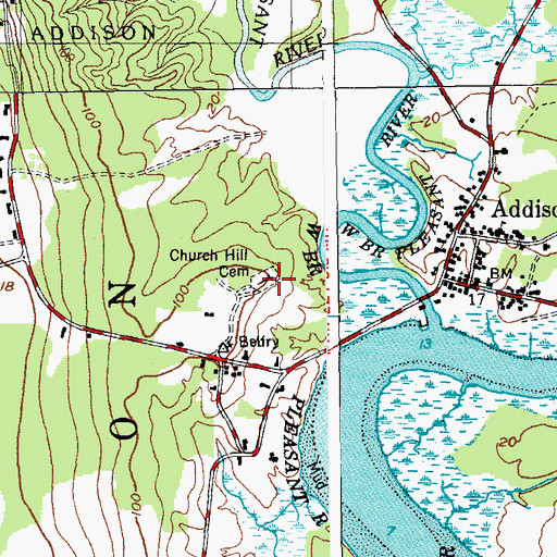 Topographic Map of Church Hill Cemetery, ME