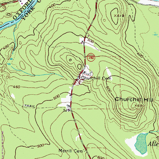 Topographic Map of Churchill Cemetery, ME
