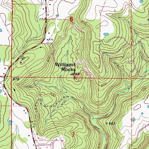 Topographic Map of Williams Rocks, AR