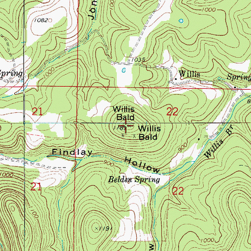 Topographic Map of Willis Bald, AR