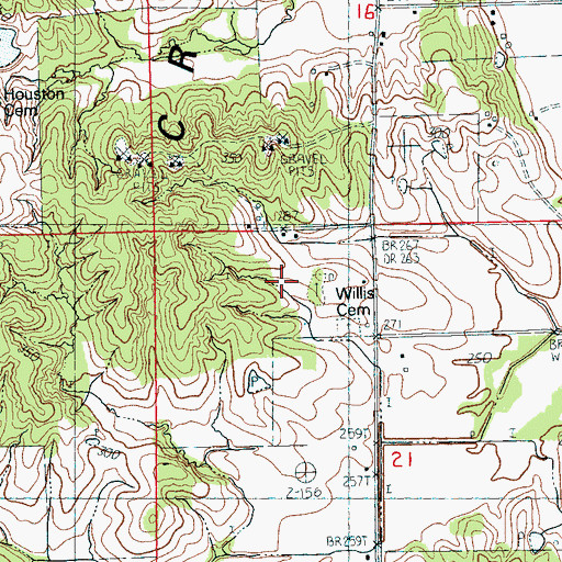 Topographic Map of Willis Cemetery, AR