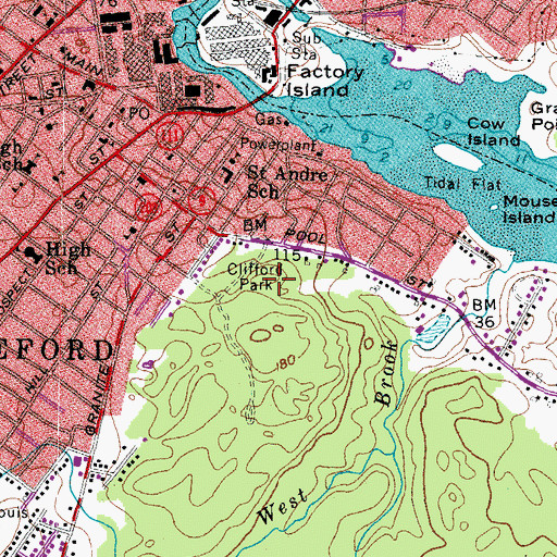 Topographic Map of Clifford Park, ME