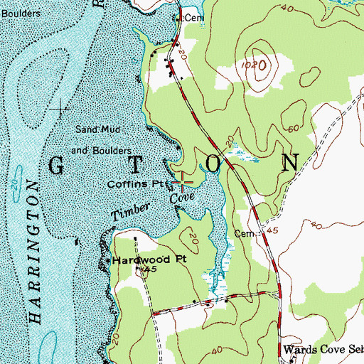 Topographic Map of Coffins Point, ME