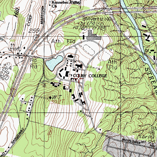 Topographic Map of Colby College, ME