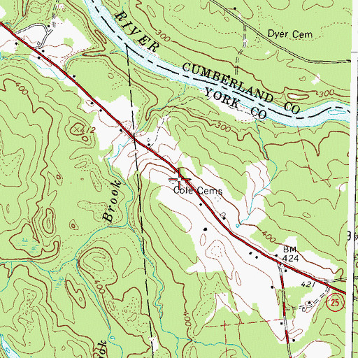 Topographic Map of Cole Cemeteries, ME