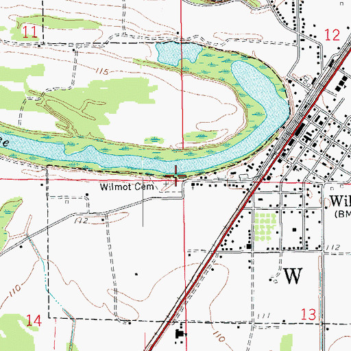 Topographic Map of Wilmot Cemetery, AR