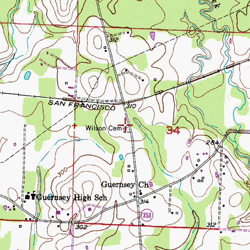 Topographic Map of Wilson Cemetery, AR