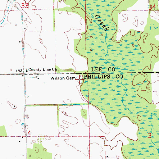 Topographic Map of Wilson Cemetery, AR