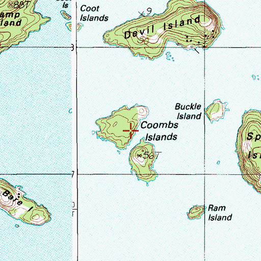Topographic Map of Coombs Islands, ME