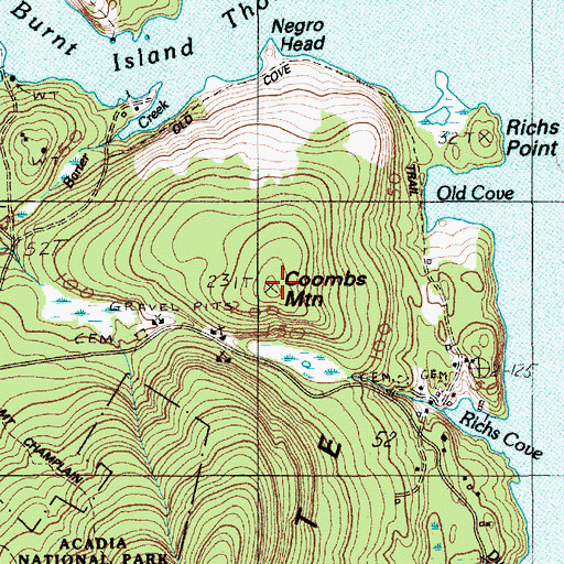Topographic Map of Coombs Mountain, ME
