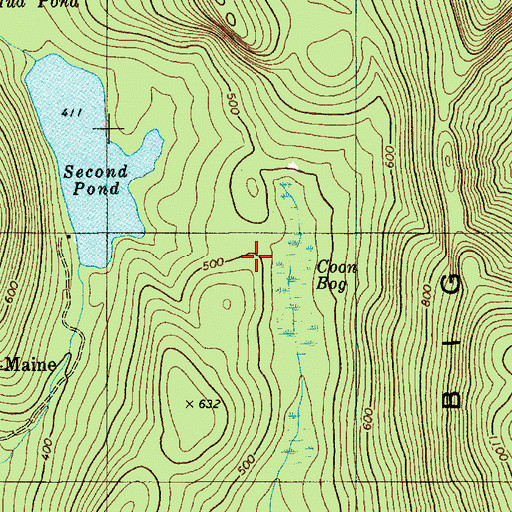Topographic Map of Coon Bog, ME