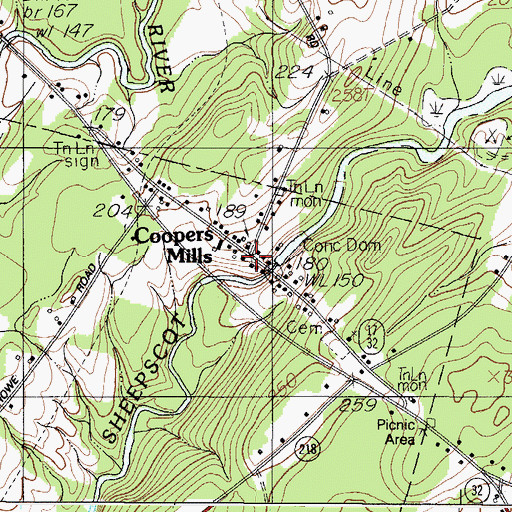 Topographic Map of Coopers Mills, ME