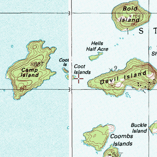 Topographic Map of Coot Islands, ME