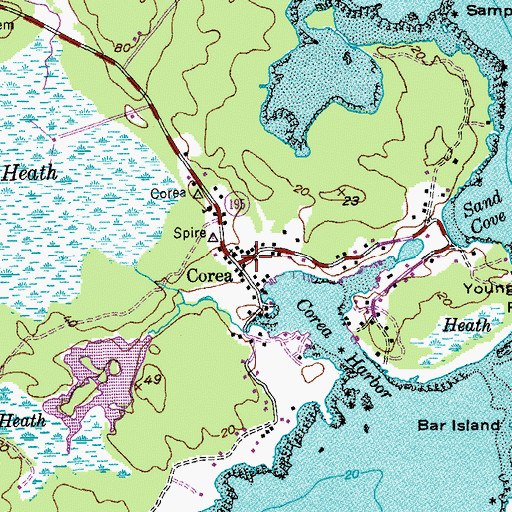 Topographic Map of Corea, ME