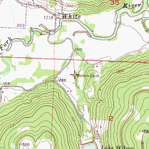 Topographic Map of Wilson Cemetery, AR
