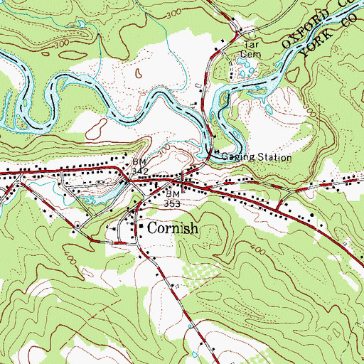 Topographic Map of Cornish, ME