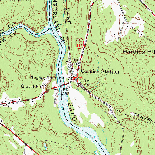 Topographic Map of Cornish Station, ME