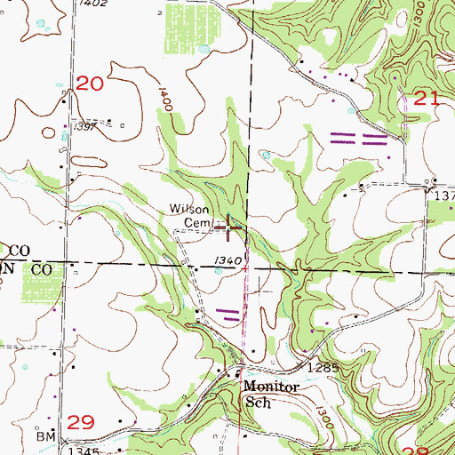 Topographic Map of Wilson Cemetery, AR