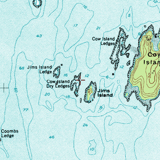 Topographic Map of Cow Island Dry Ledges, ME