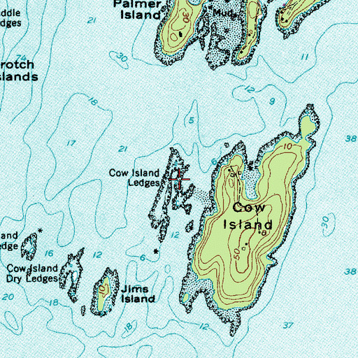 Topographic Map of Cow Island Ledges, ME