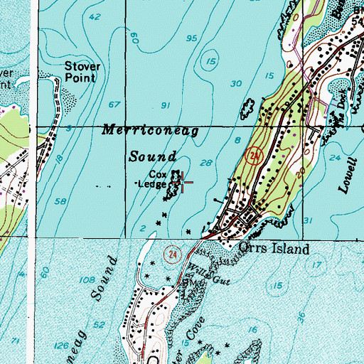 Topographic Map of Cox Ledge, ME