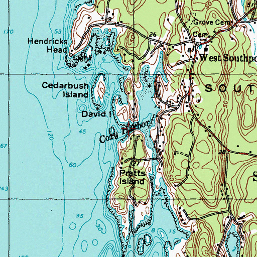 Topographic Map of Cozy Harbor, ME