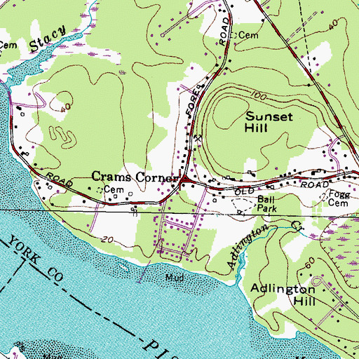 Topographic Map of Crams Corner, ME