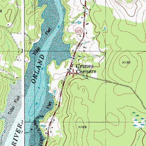 Topographic Map of Cranes Corners, ME