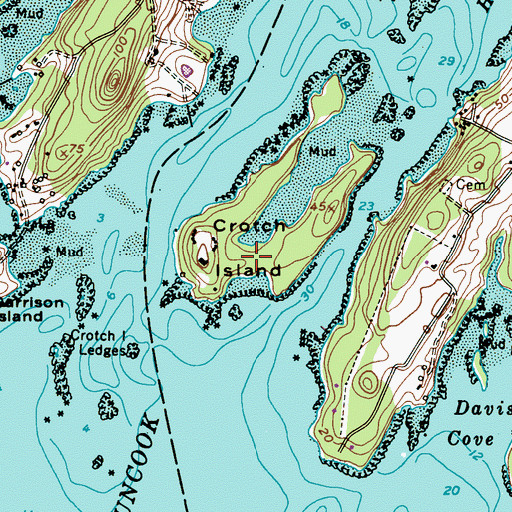 Topographic Map of Crotch Island, ME