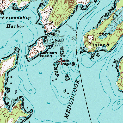 Topographic Map of Crotch Island Ledges, ME